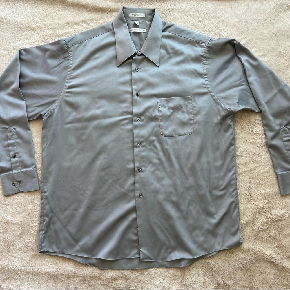 Geoffrey Beene‎ sateen gray wrinkle free dress shirt XXL 18 36/37